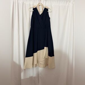 DKNY Navy and Cream High Low Dress